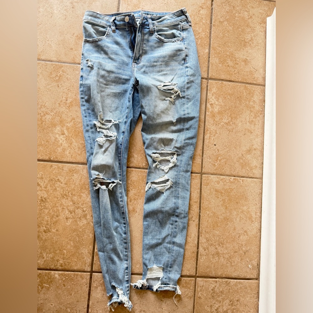American Eagle Outfitters Light Blue Ripped Skinny Jeans